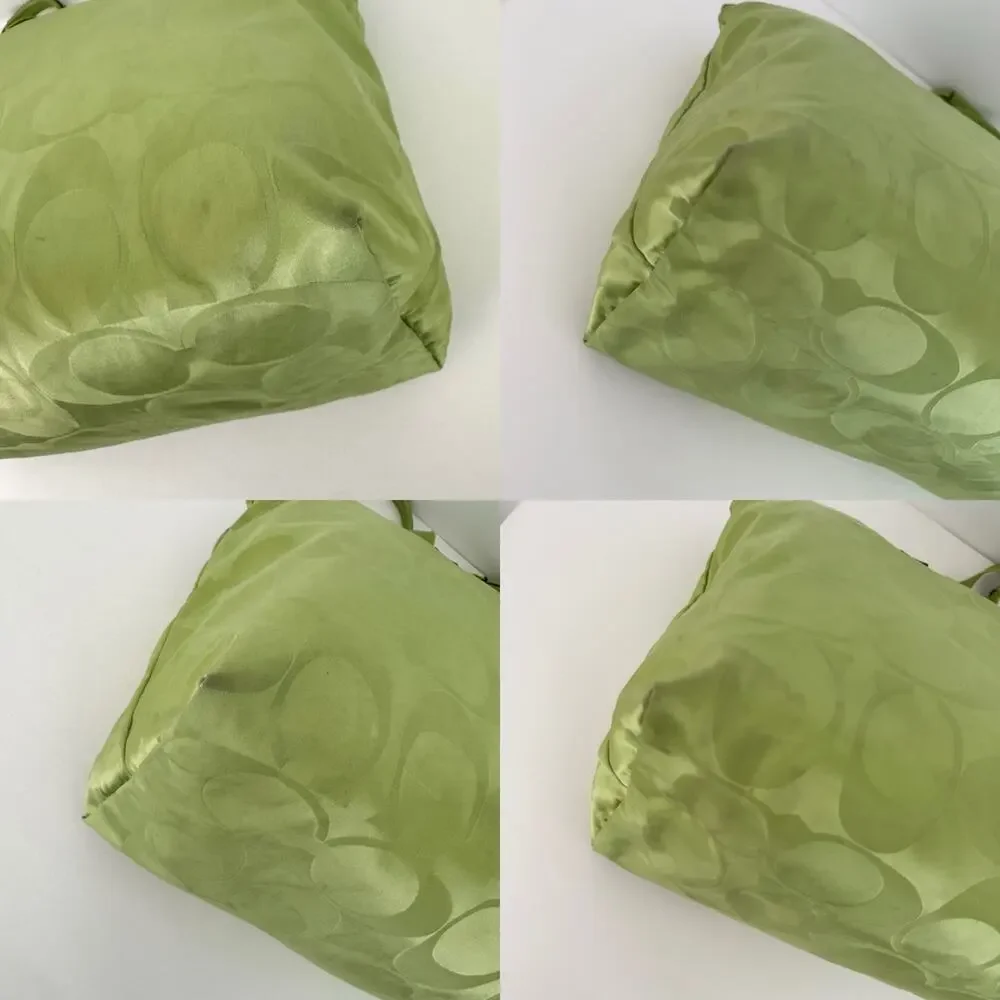 Coach Signature Nylon Packable Tote Bag Removable Pouch Lime Green Overnight - Picture 10 of 15